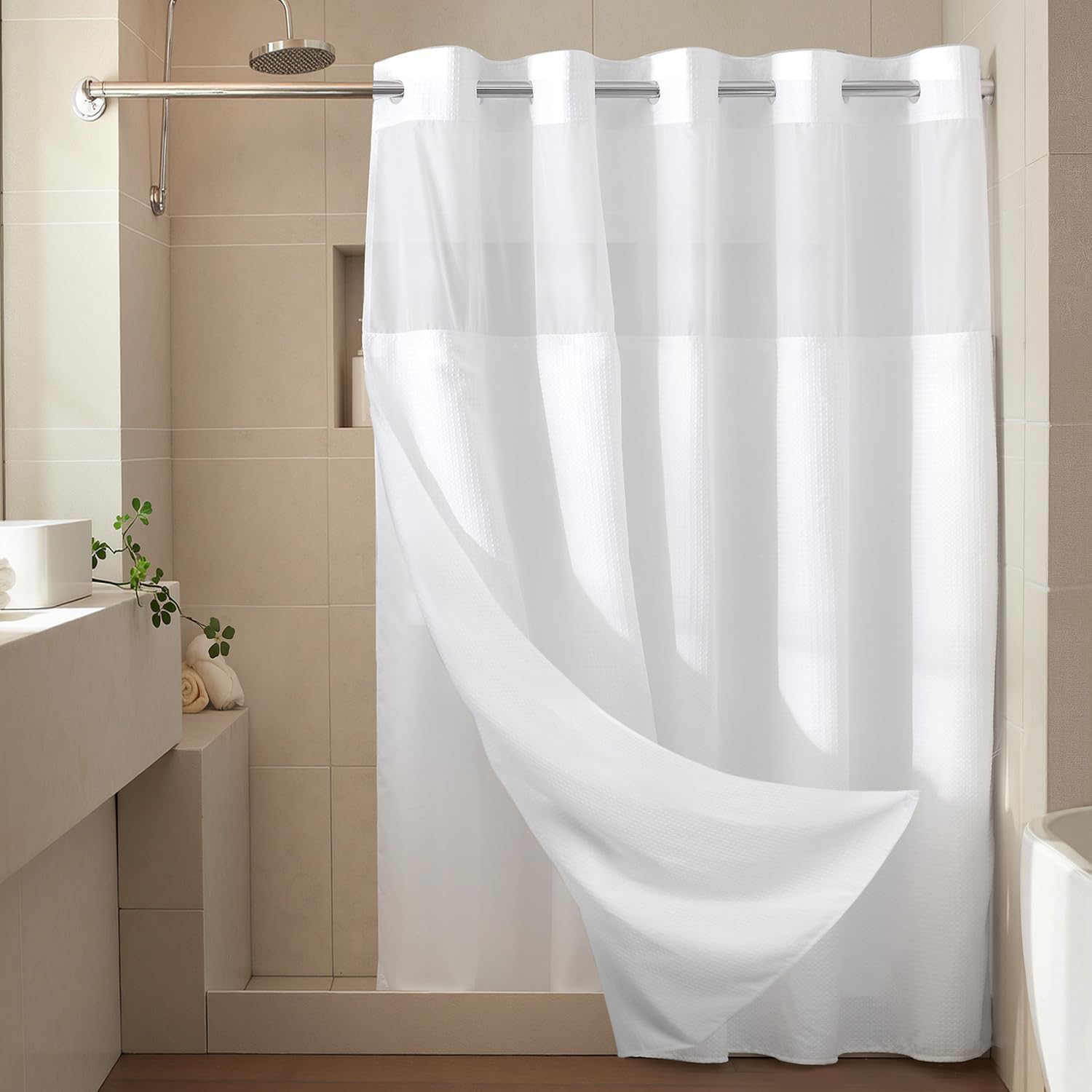 White Dotted Waffle Shower Set