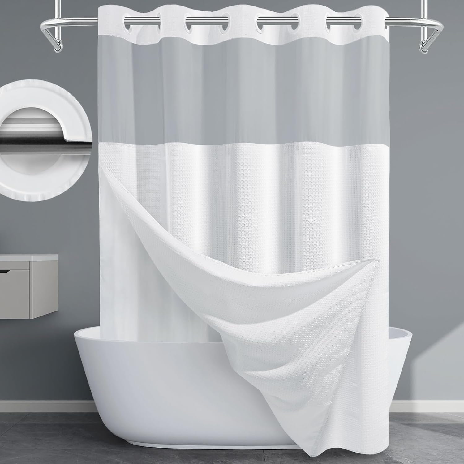 White Thick Waffle Bath Curtain Set