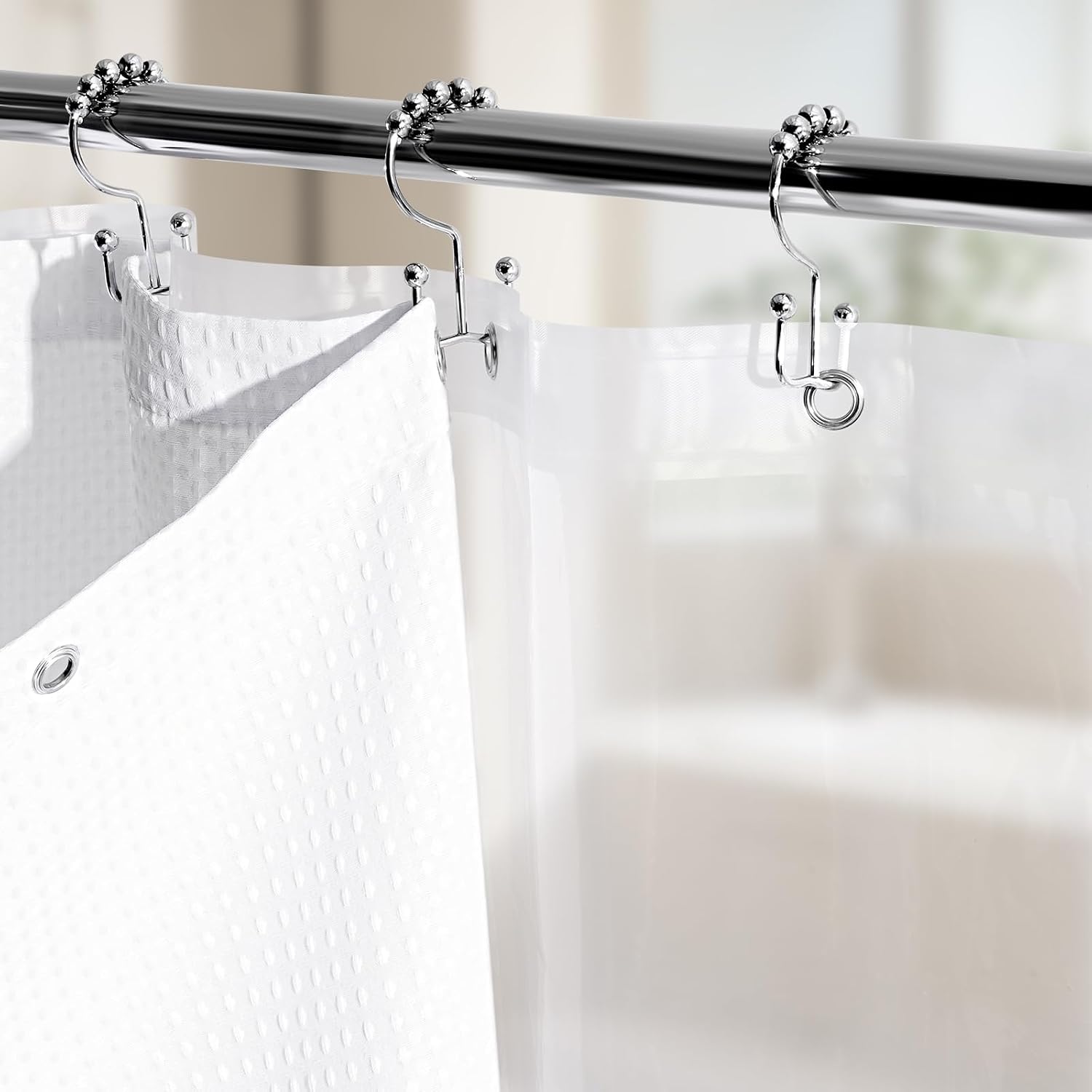 White Waffle Shower Curtain Set