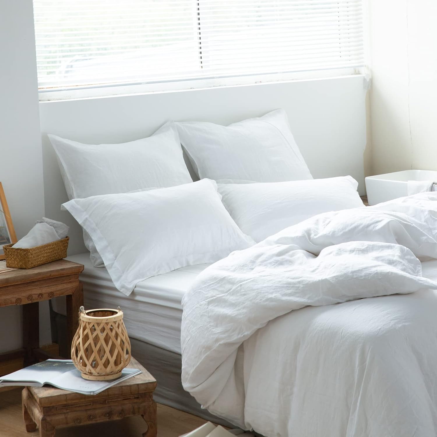 White Solid Linen Pillow Covers