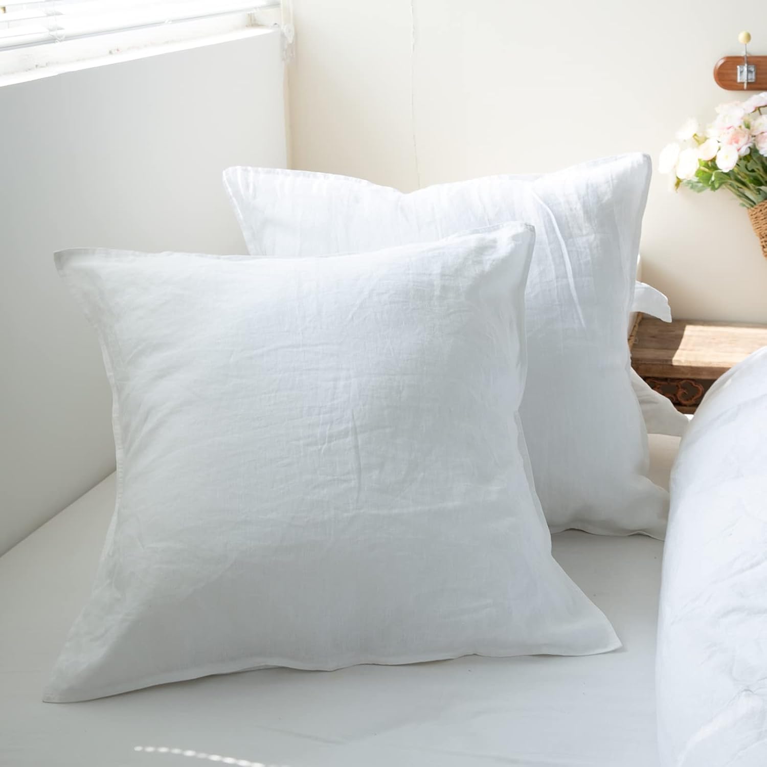 White Solid Linen Pillow Covers