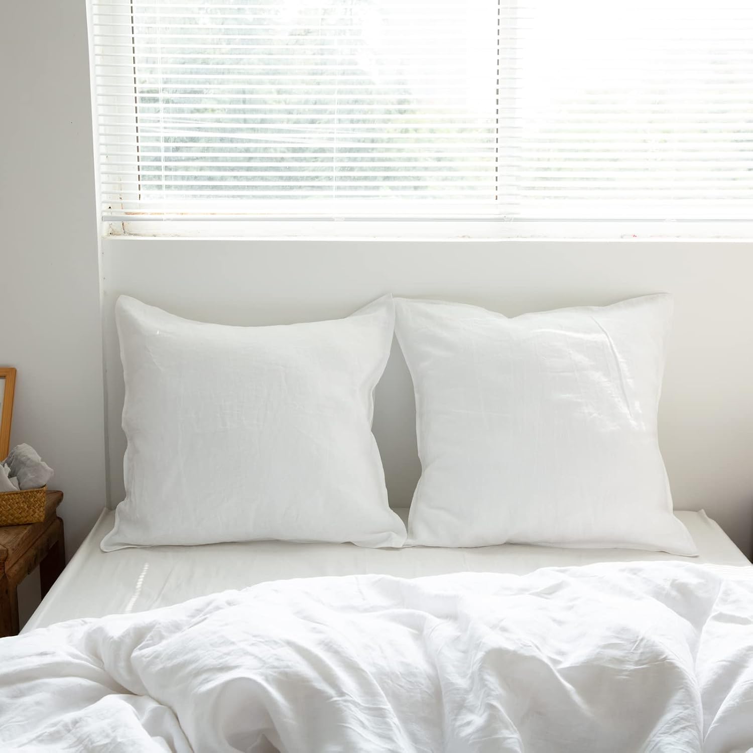 White Solid Linen Pillow Covers