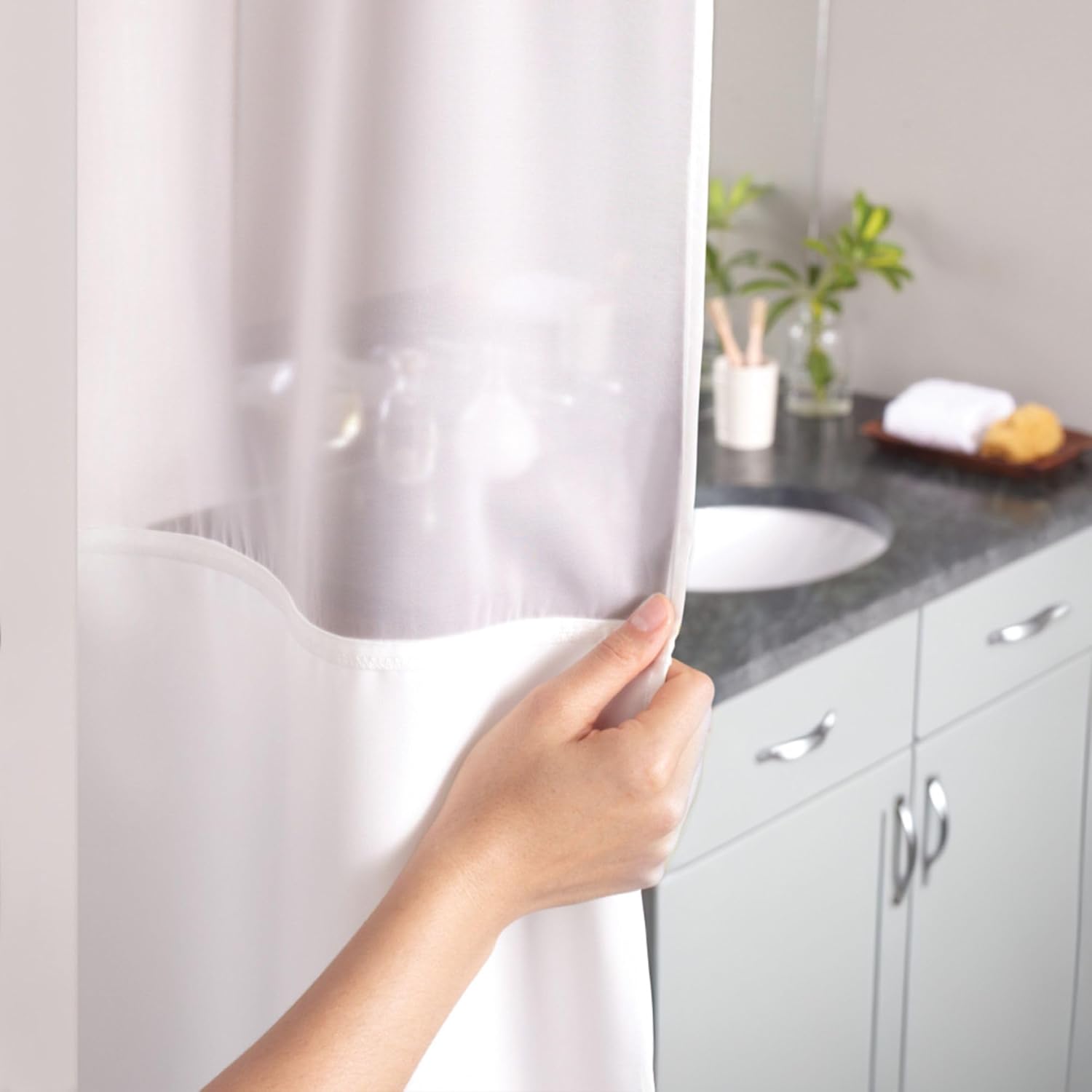 White Waffle Fabric Shower Curtain