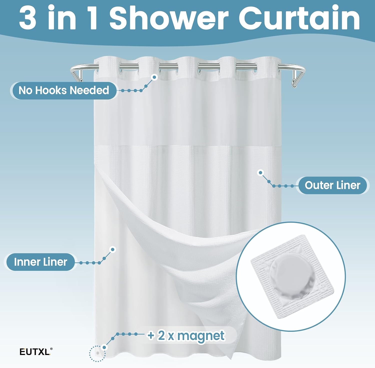 White Thick Waffle Bath Curtain Set