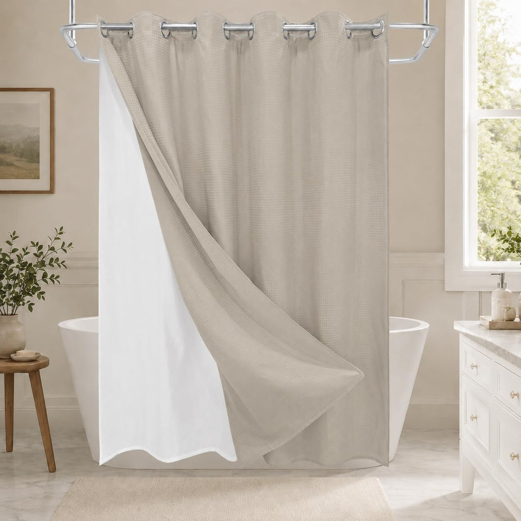 Khaki Hookless Waffle Curtain Set