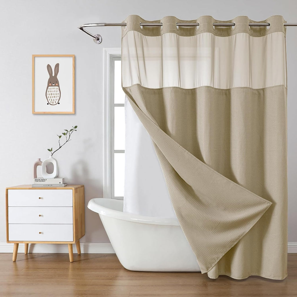 Khaki Hookless Waffle Curtain Set