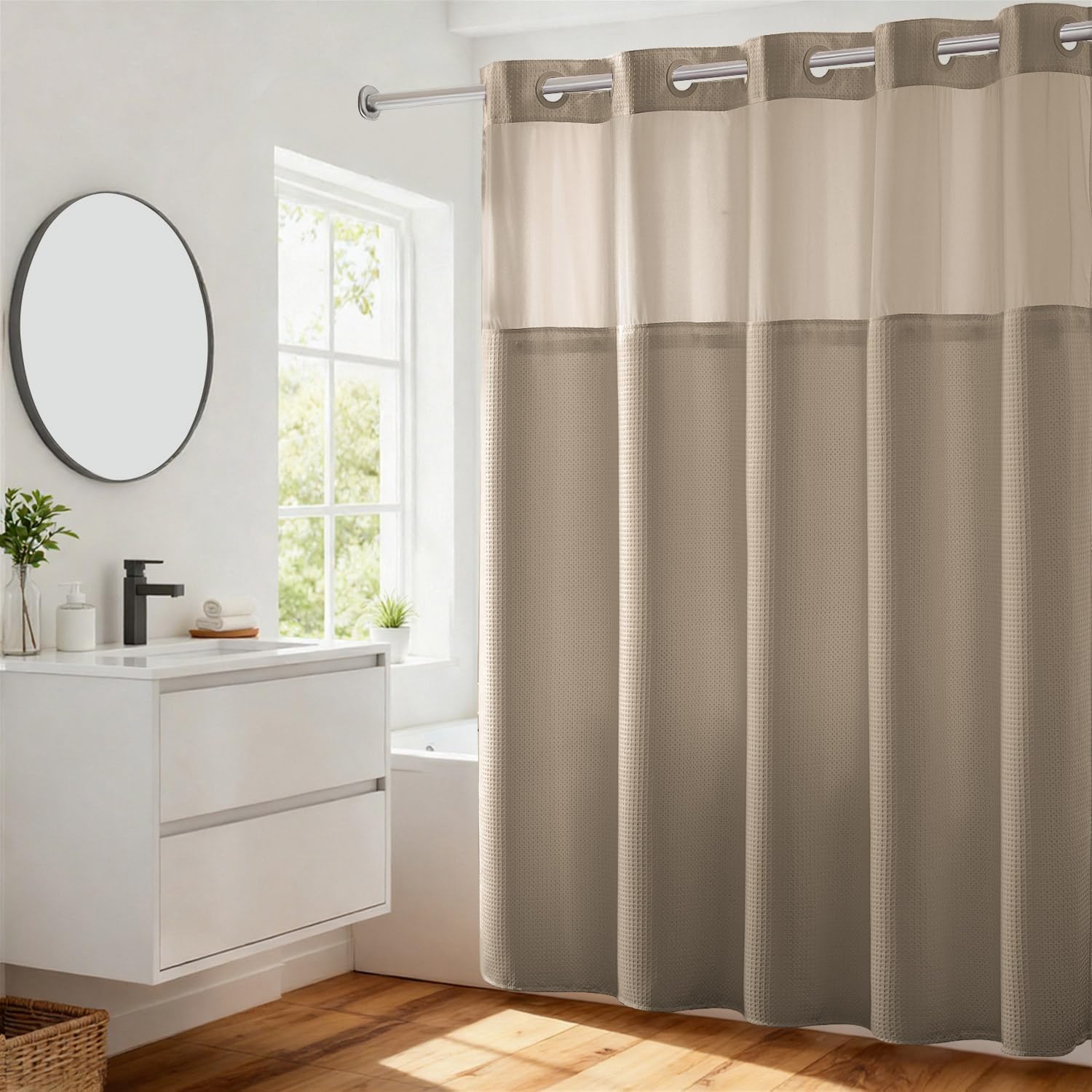 Linen Waffle Hookless Shower Curtain