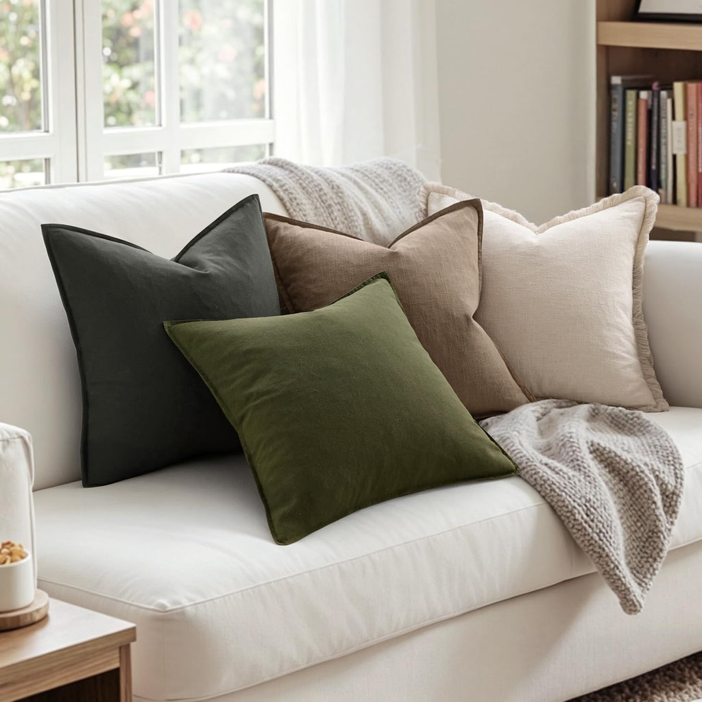 Olive Green Linen Pillow Covers