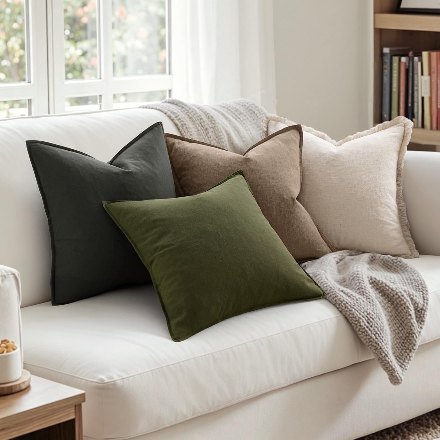 Olive Green Linen Pillow Covers
