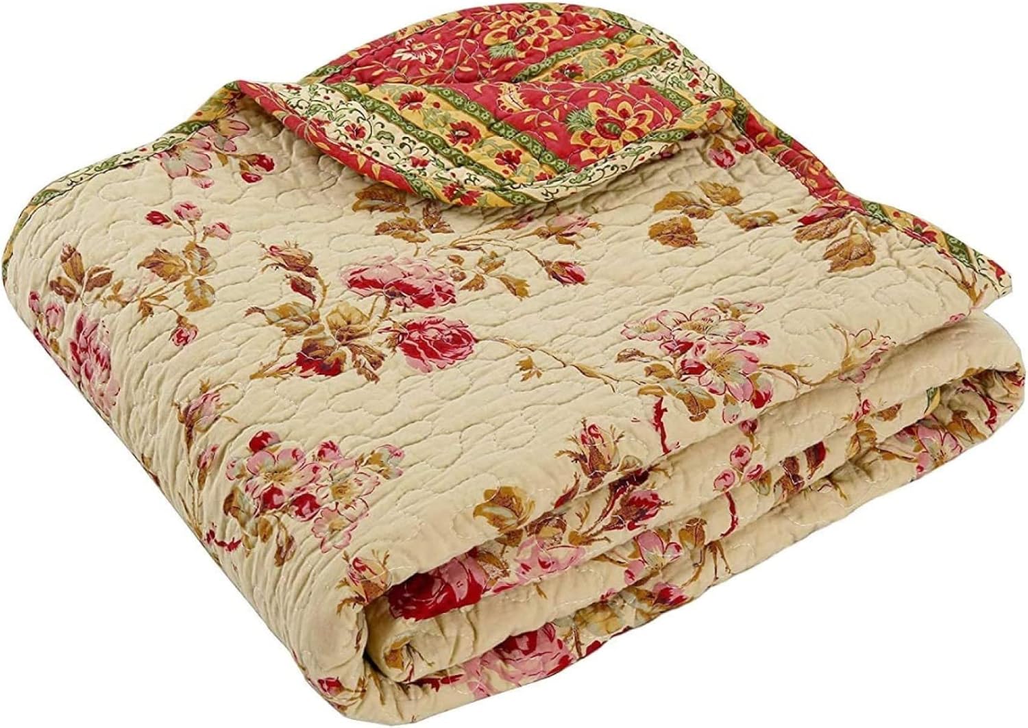Pink Floral Quilted Throw Blanket