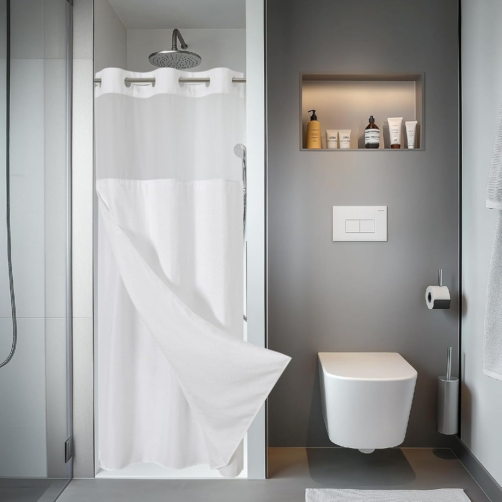 White Hookless Waffle Bath Curtain