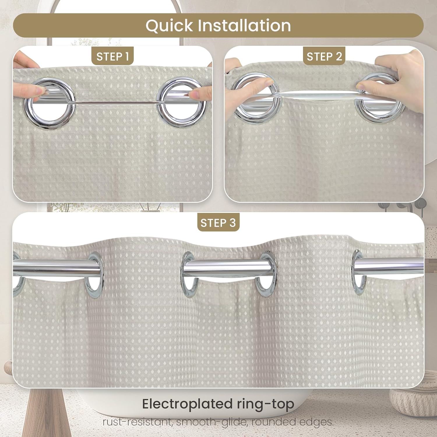 Khaki Hookless Waffle Curtain Set