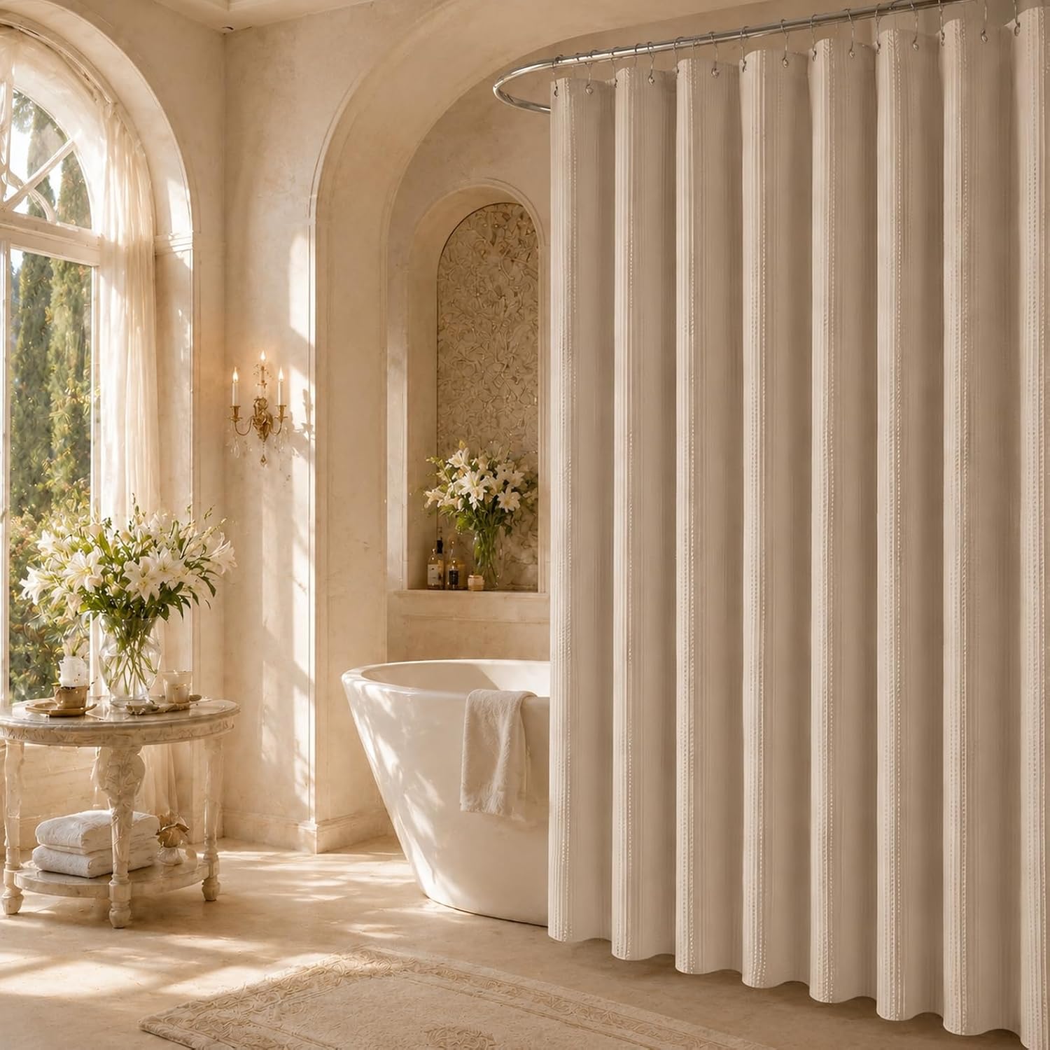 Khaki Waterproof Waffle Curtain Set