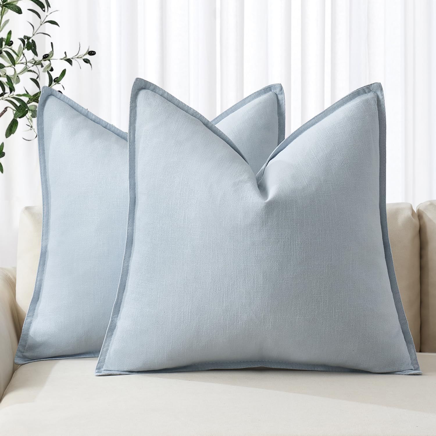 Light Blue Linen Pillow Covers