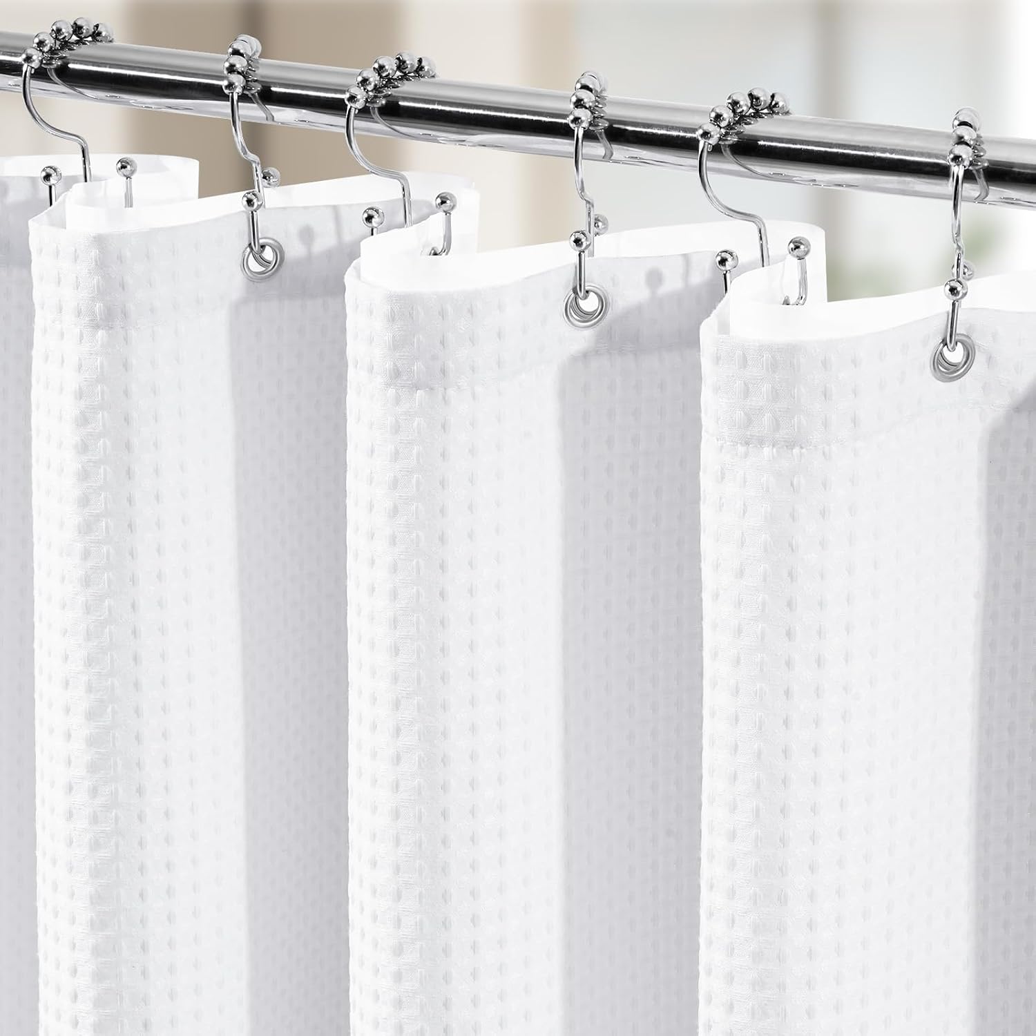 White Waffle Shower Curtain Set