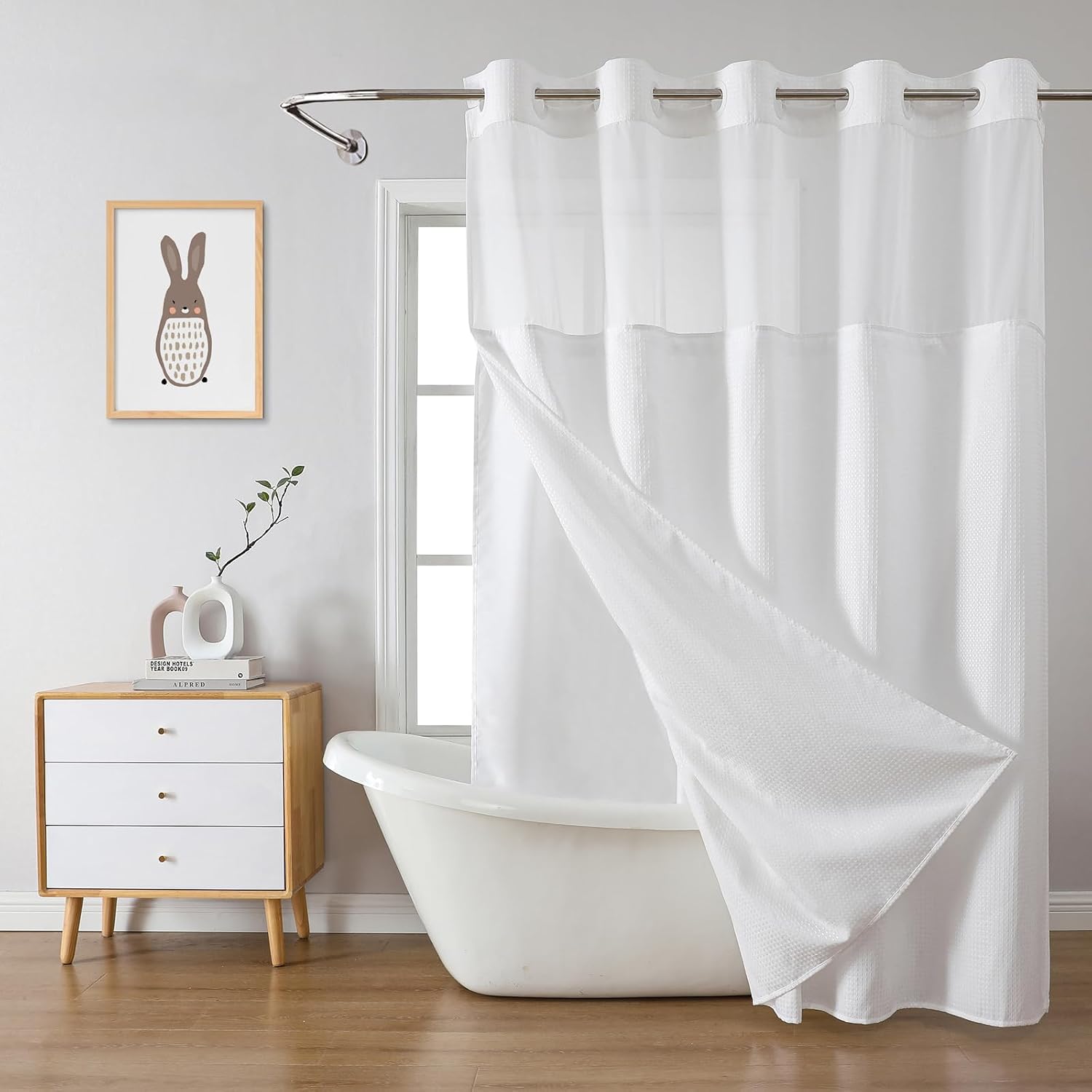 White Hookless Waffle Bath Curtain