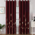 Red Leaf Printed Blackout Curtains