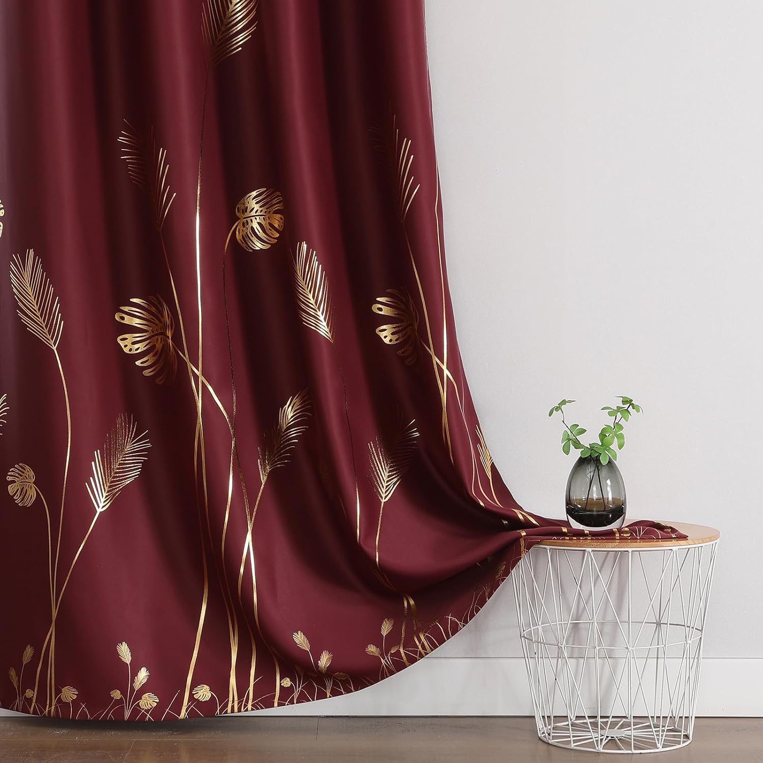 Red Leaf Printed Blackout Curtains
