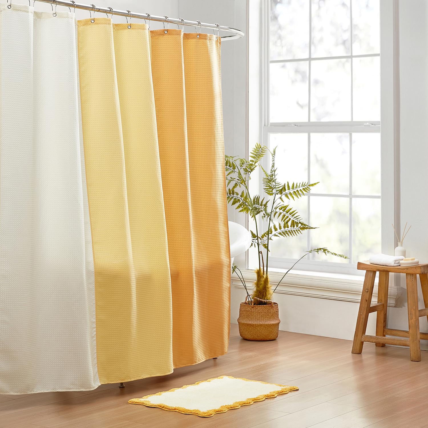 Cream Yellow Waffle Shower Curtain