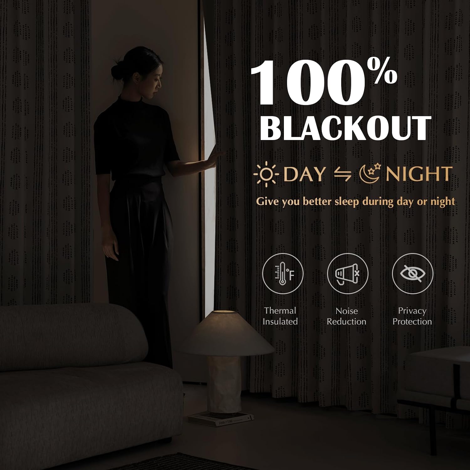 Beige Geometric Blackout Curtains