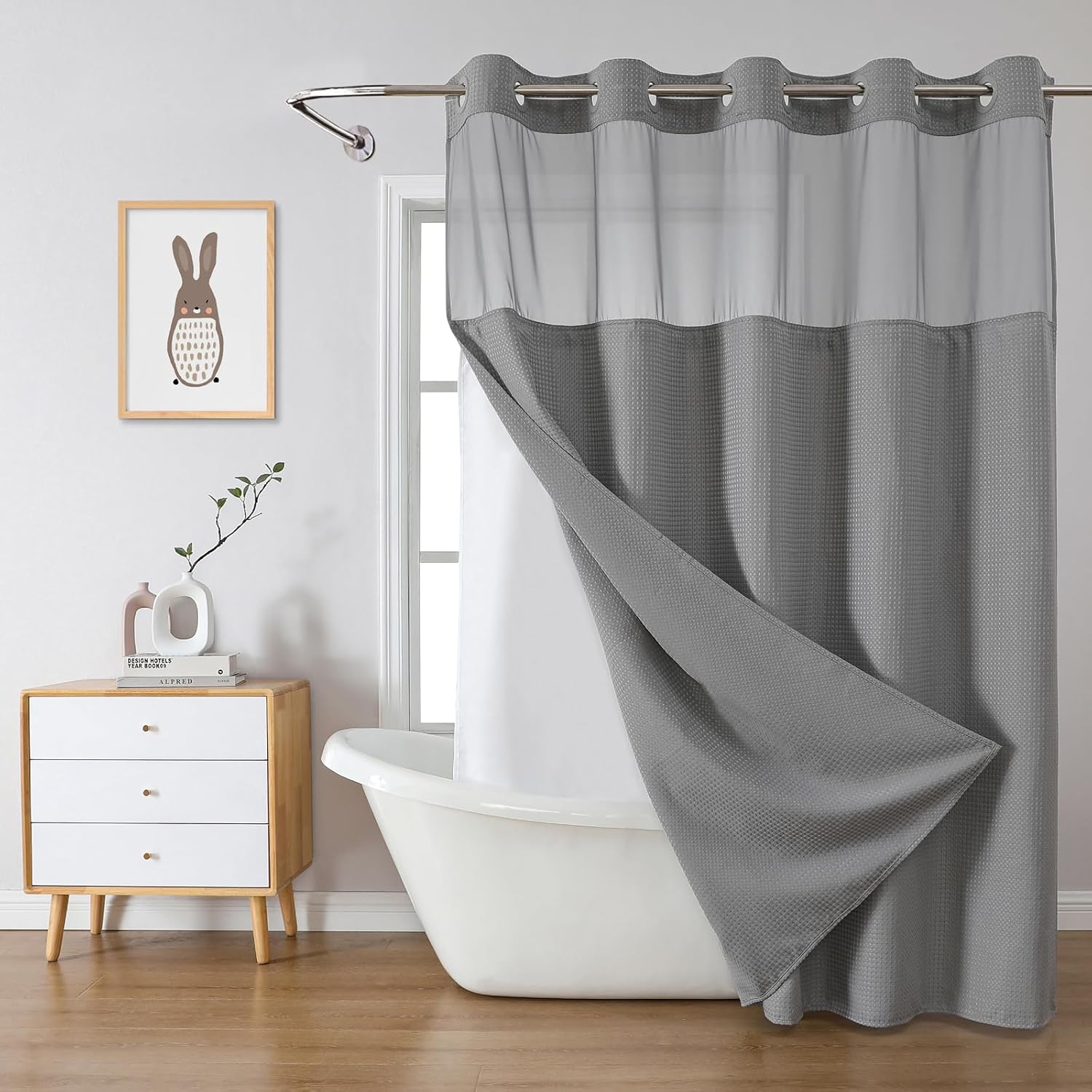 Grey Hookless Waffle Shower Curtain