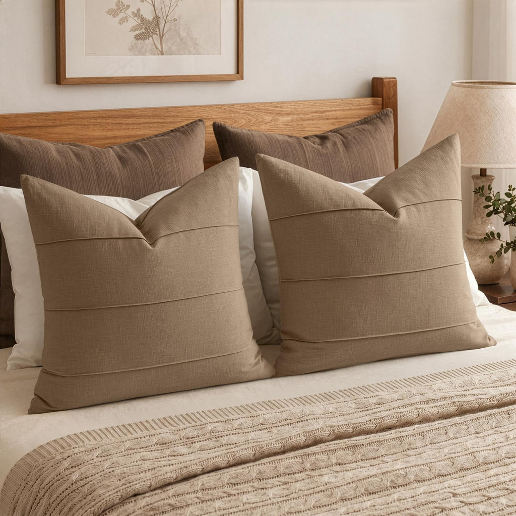 Brown Striped Linen Pillow Covers