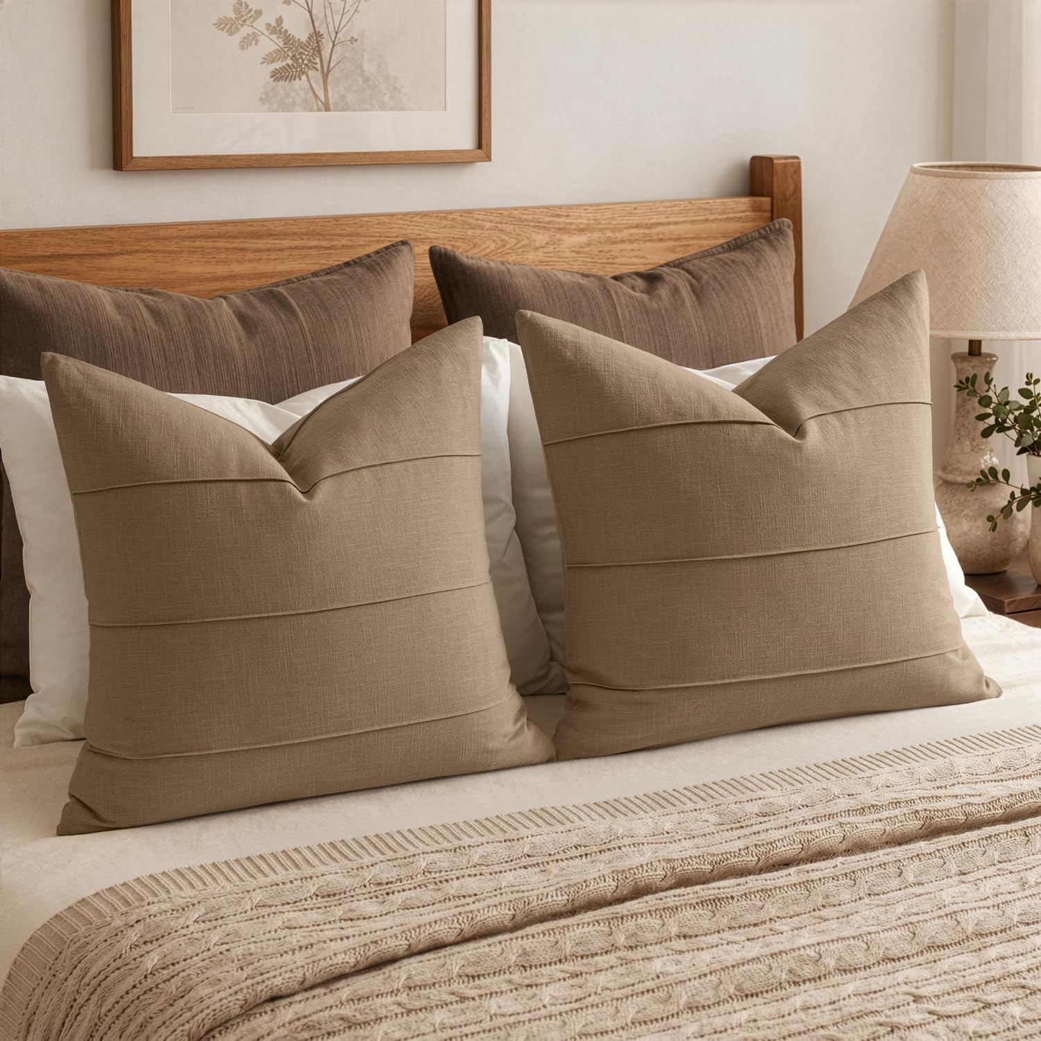 Brown Striped Linen Pillow Covers