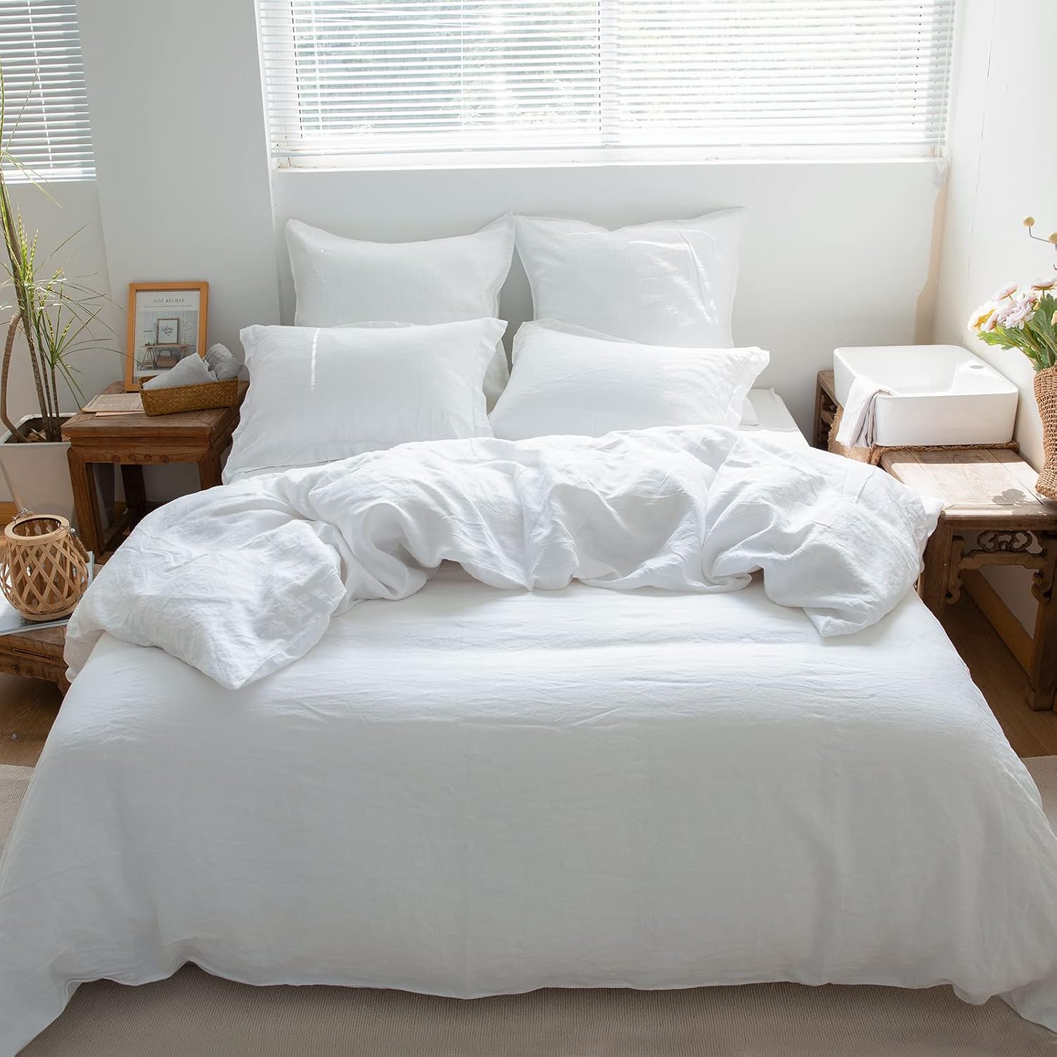 White Solid Linen Pillow Covers