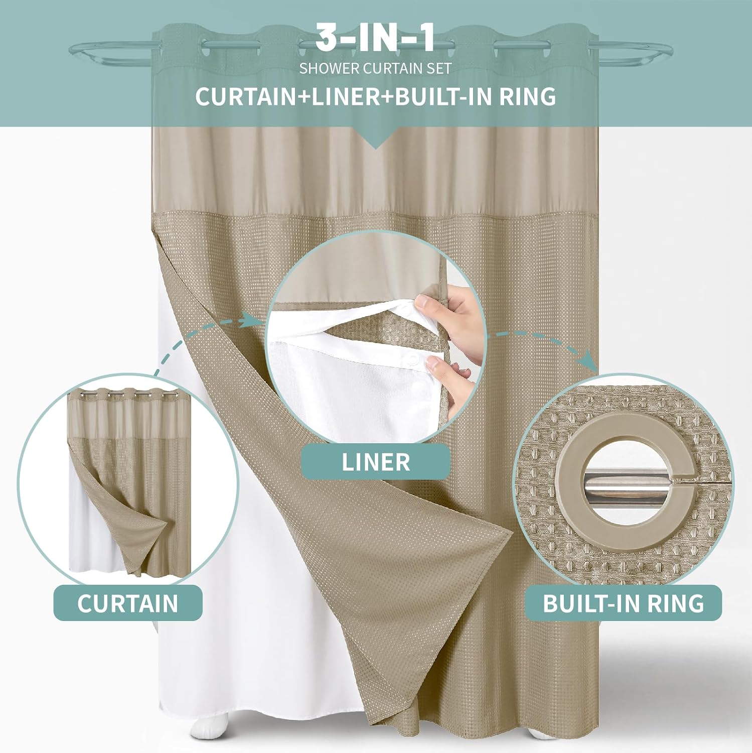Khaki Hookless Waffle Curtain Set