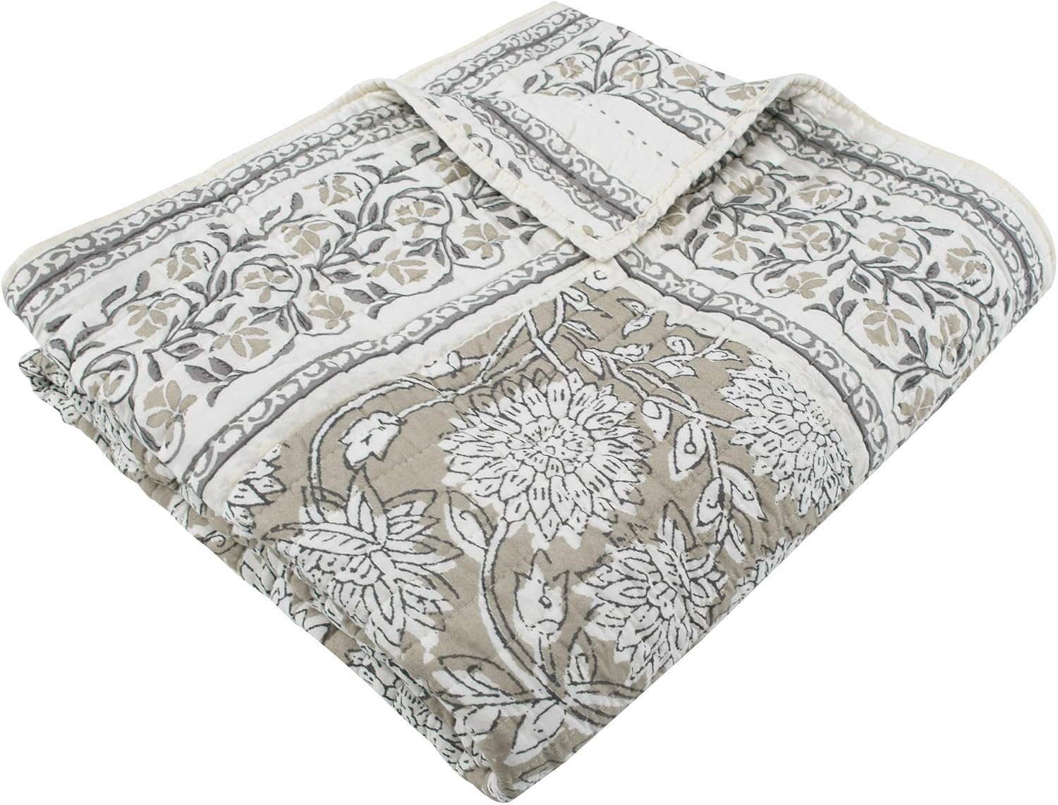 Taupe Floral Quilted Throw
