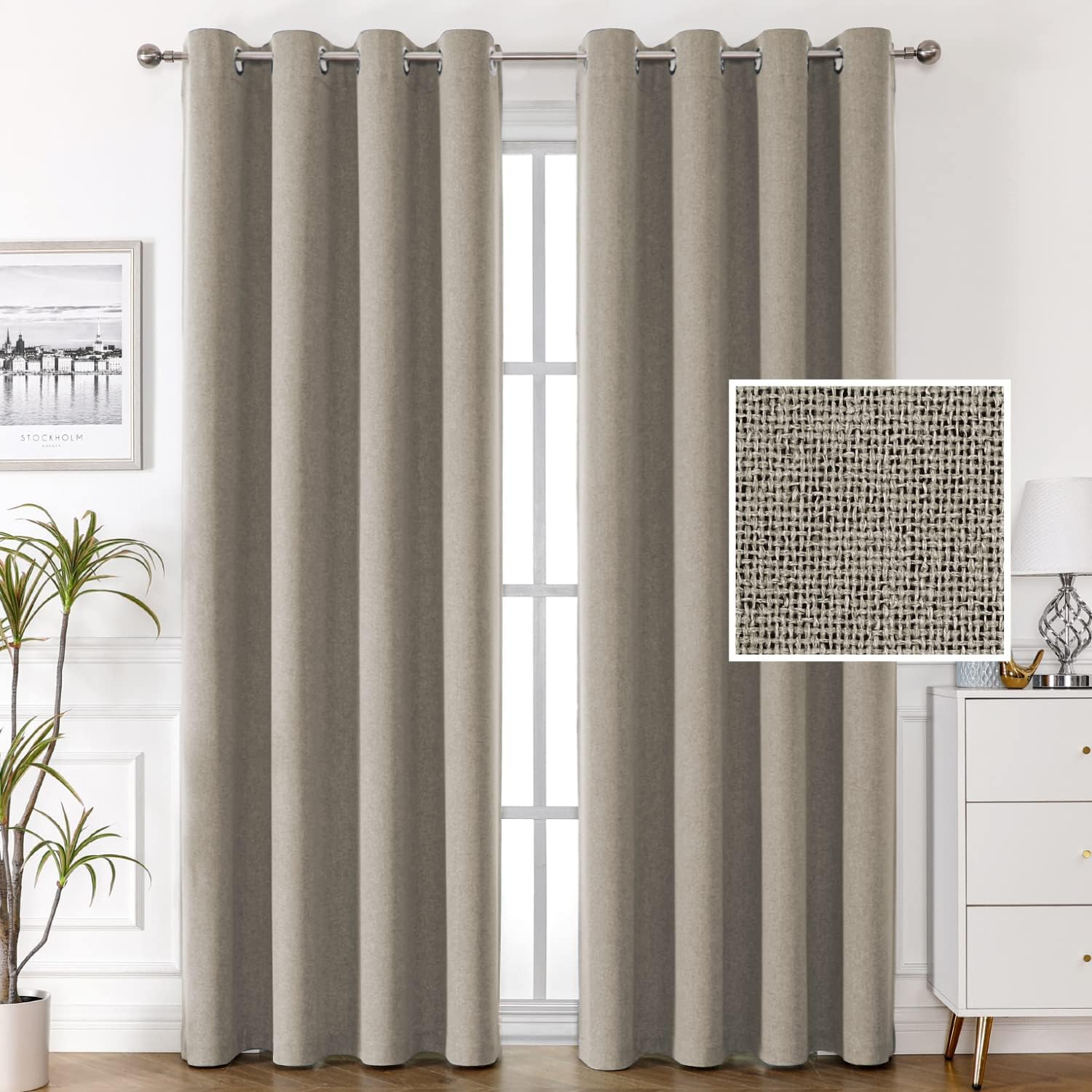 Taupe Textured Blackout Curtains