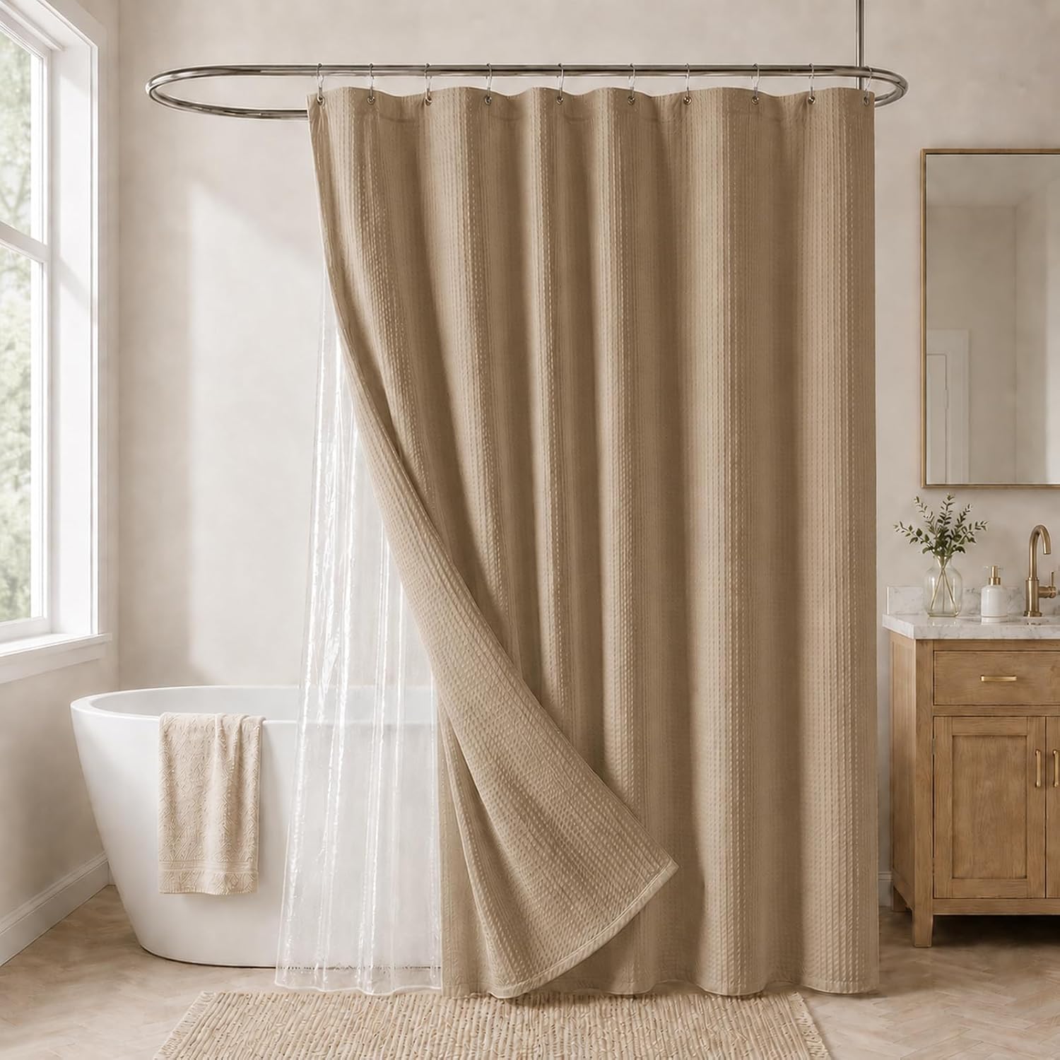 Khaki Waterproof Waffle Curtain Set