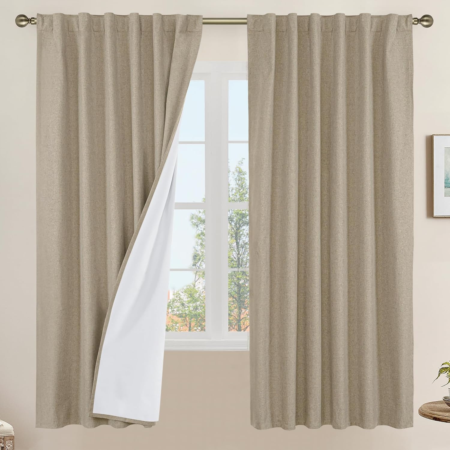 Taupe Linen Textured Blackout Curtains