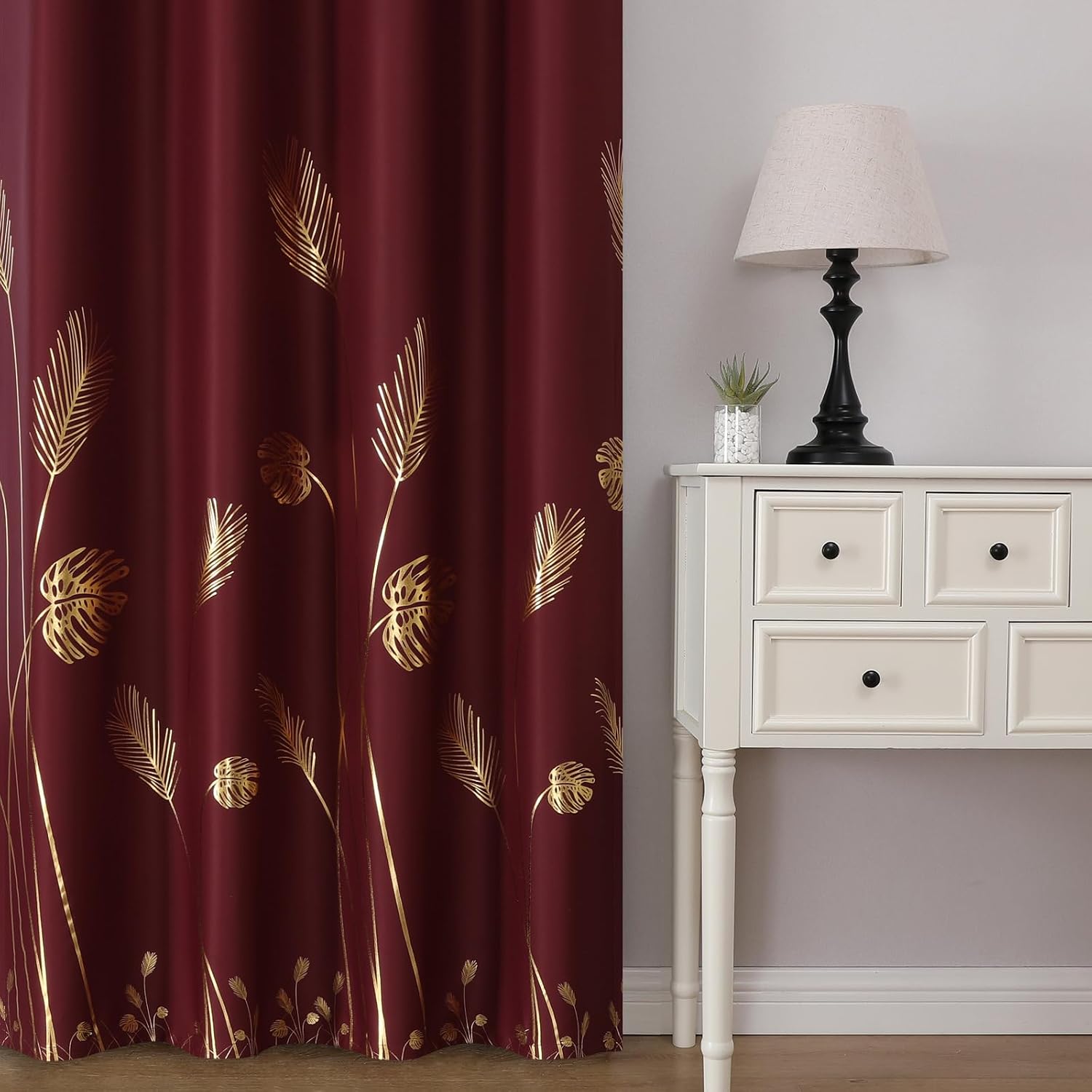 Red Leaf Printed Blackout Curtains