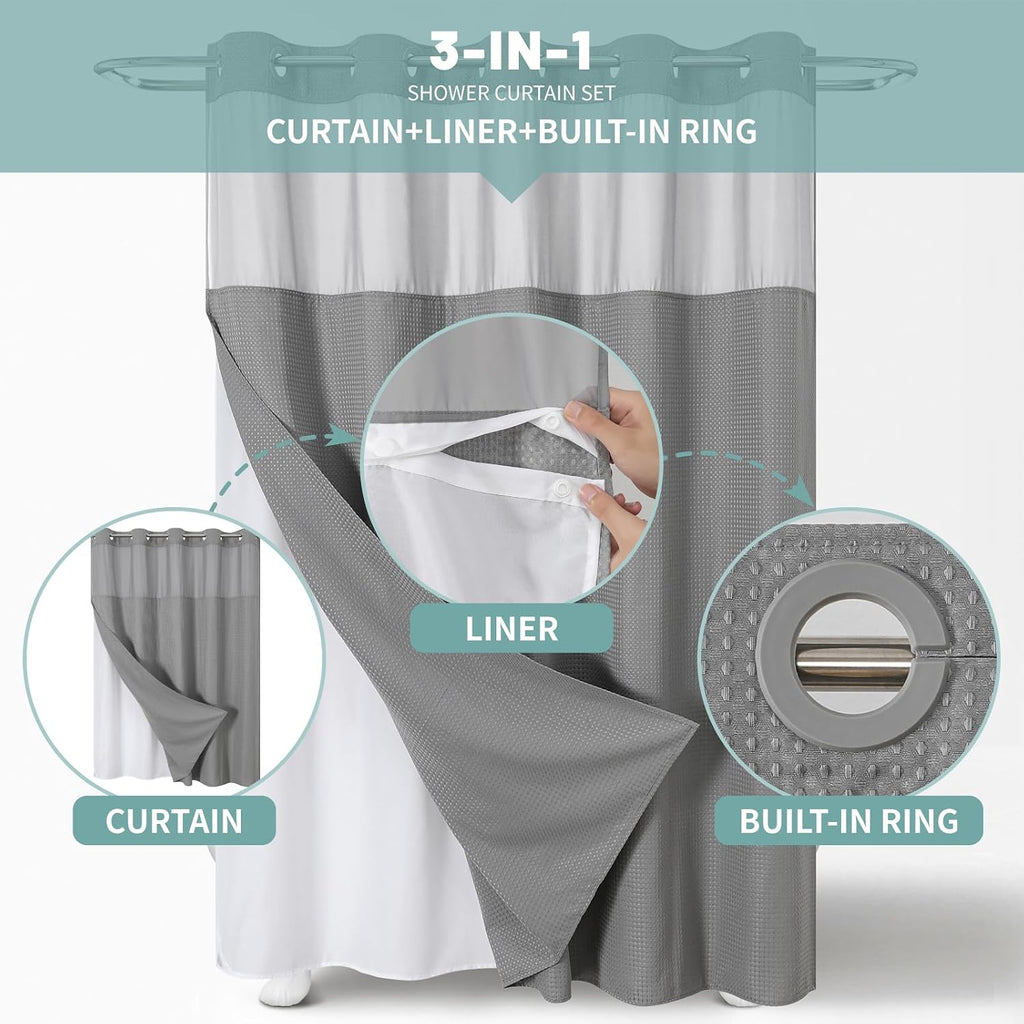 Grey Hookless Waffle Shower Curtain