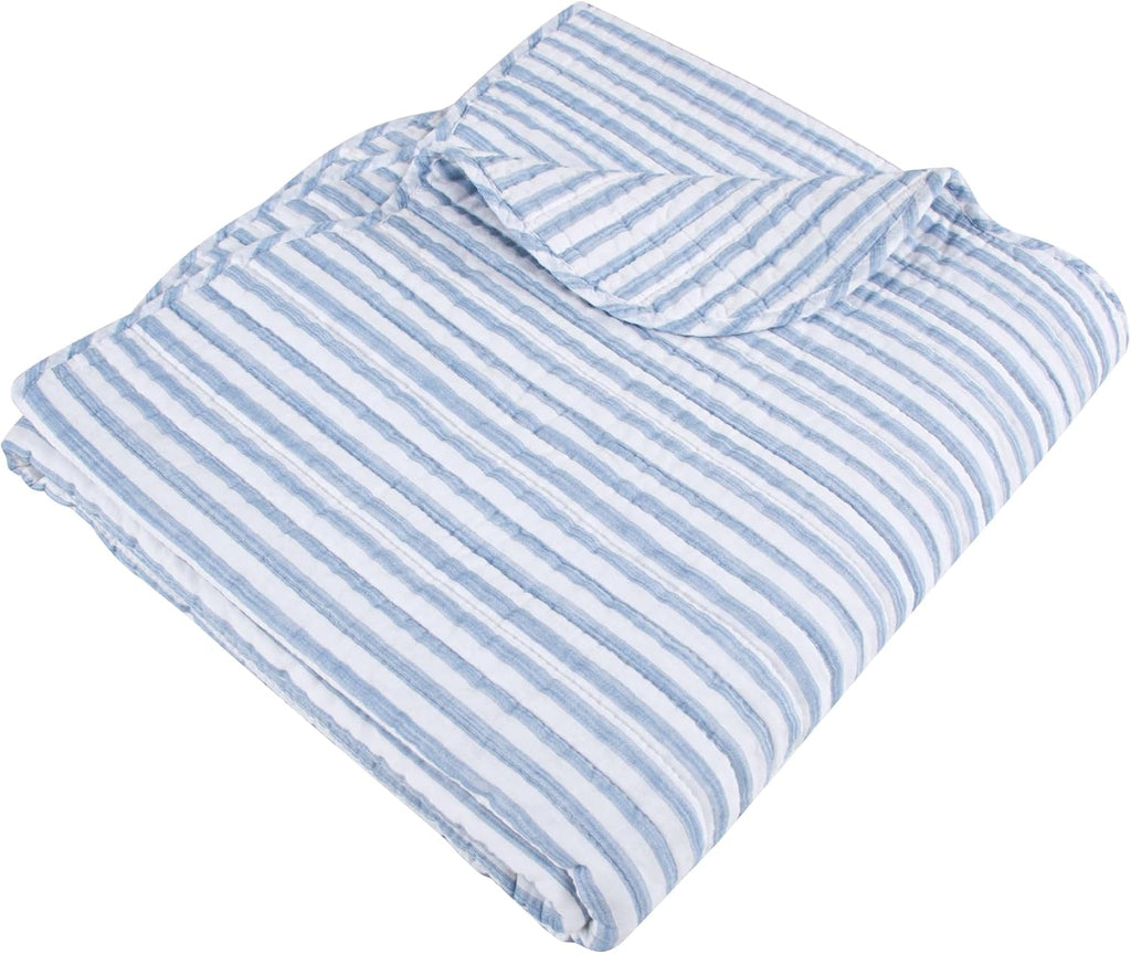 Blue White Striped Quilted Throw