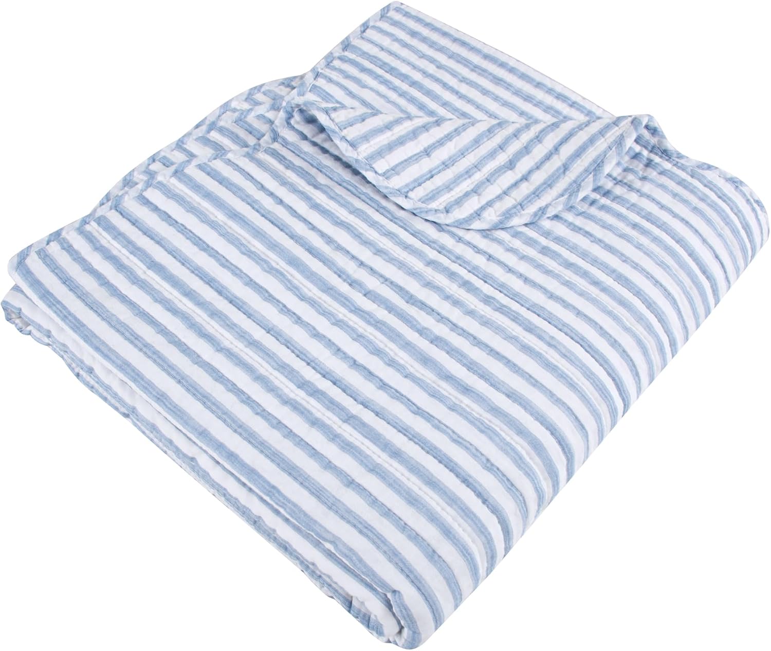 Blue White Striped Quilted Throw