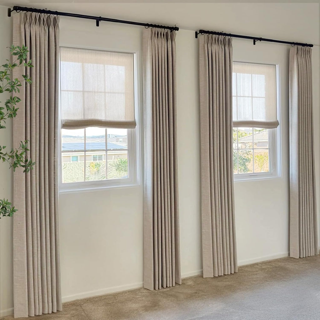 Dark Linen Pleated Blackout Curtains
