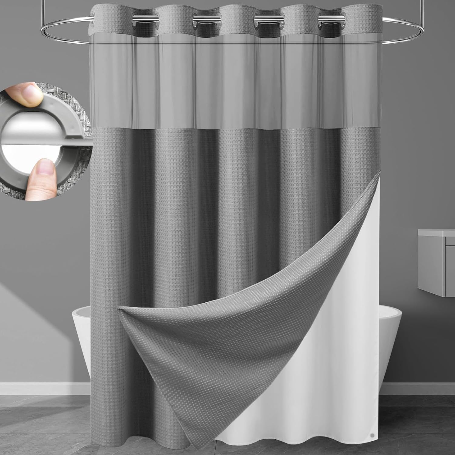 Grey Thick Waffle Bath Curtain Set