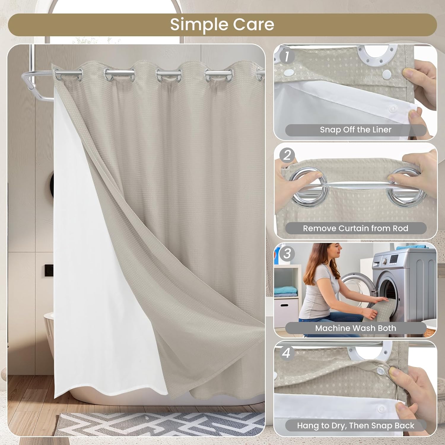 Khaki Hookless Waffle Curtain Set