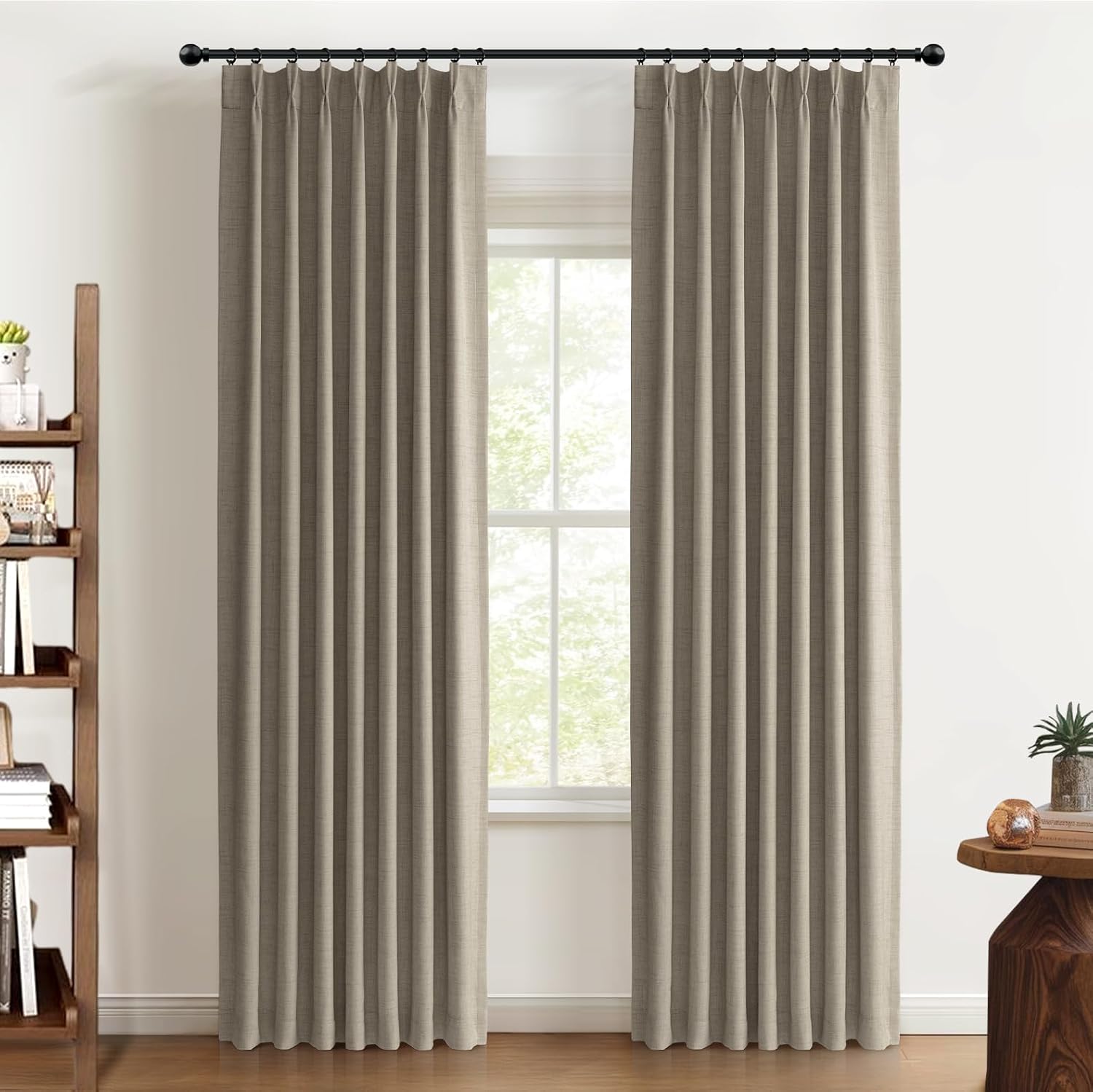 Dark Linen Pleated Blackout Curtains