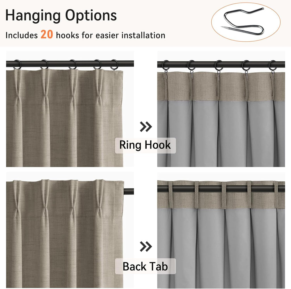 Dark Linen Pleated Blackout Curtains