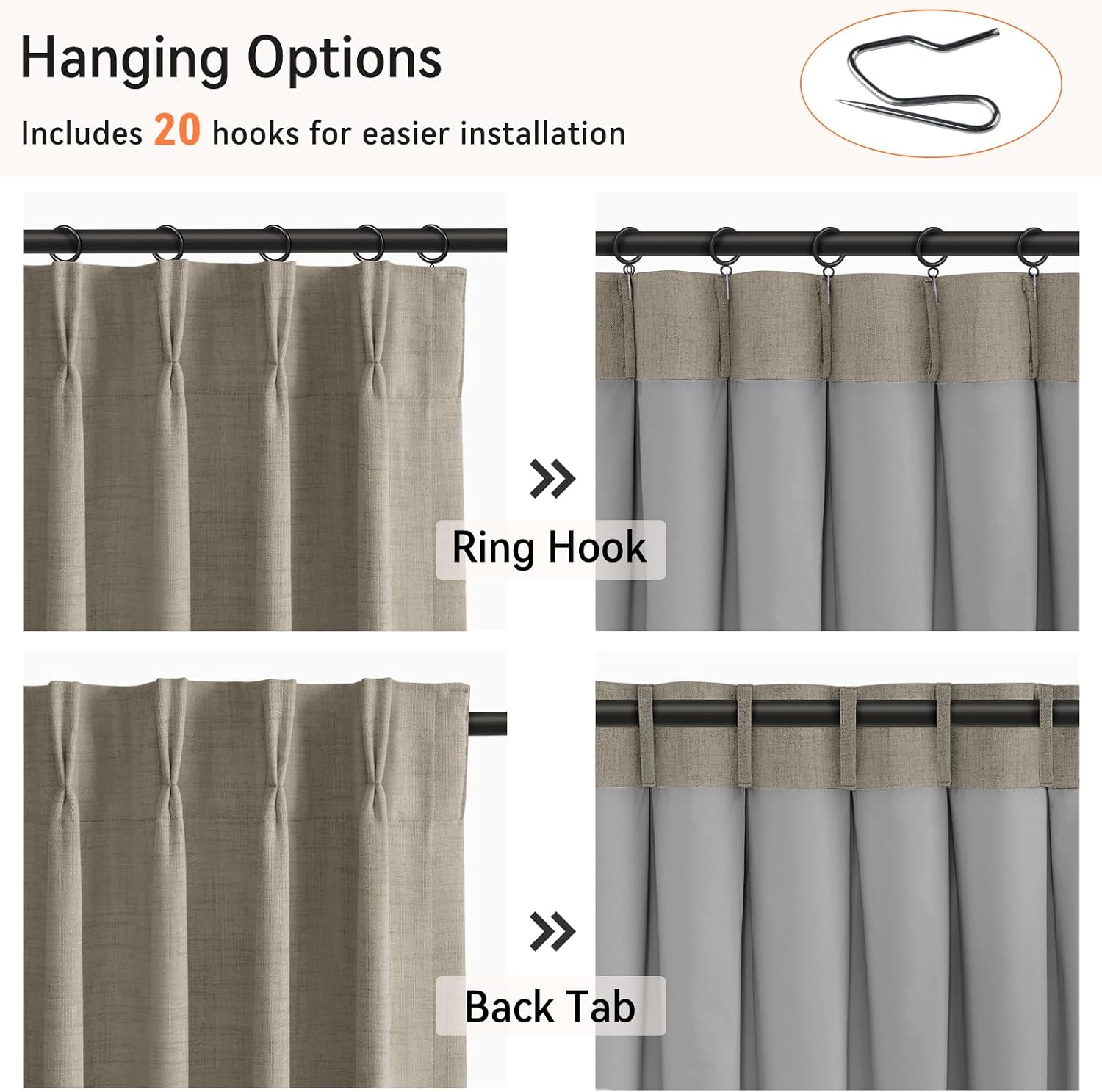 Dark Linen Pleated Blackout Curtains