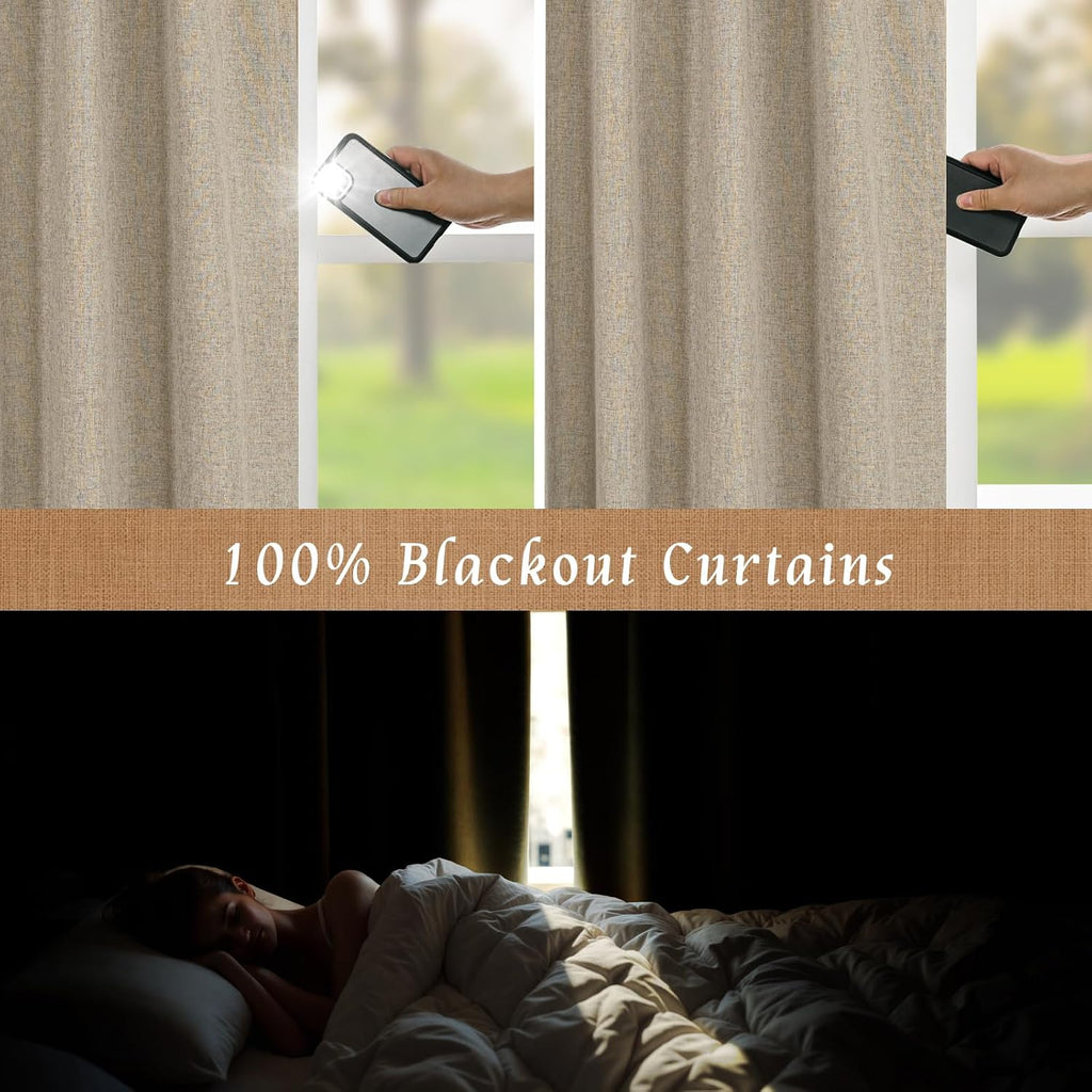 Taupe Linen Textured Blackout Curtains