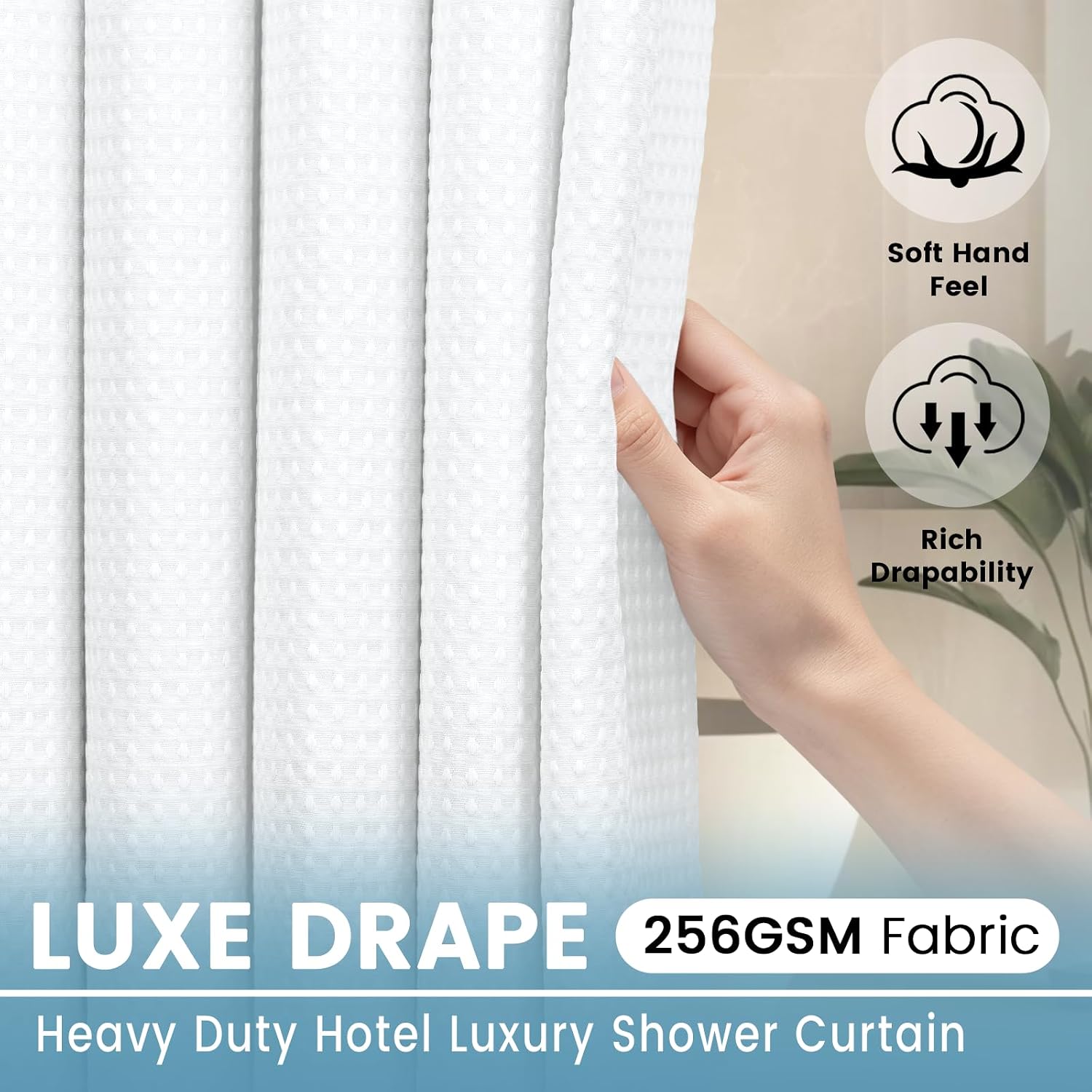 White Thick Waffle Bath Curtain Set