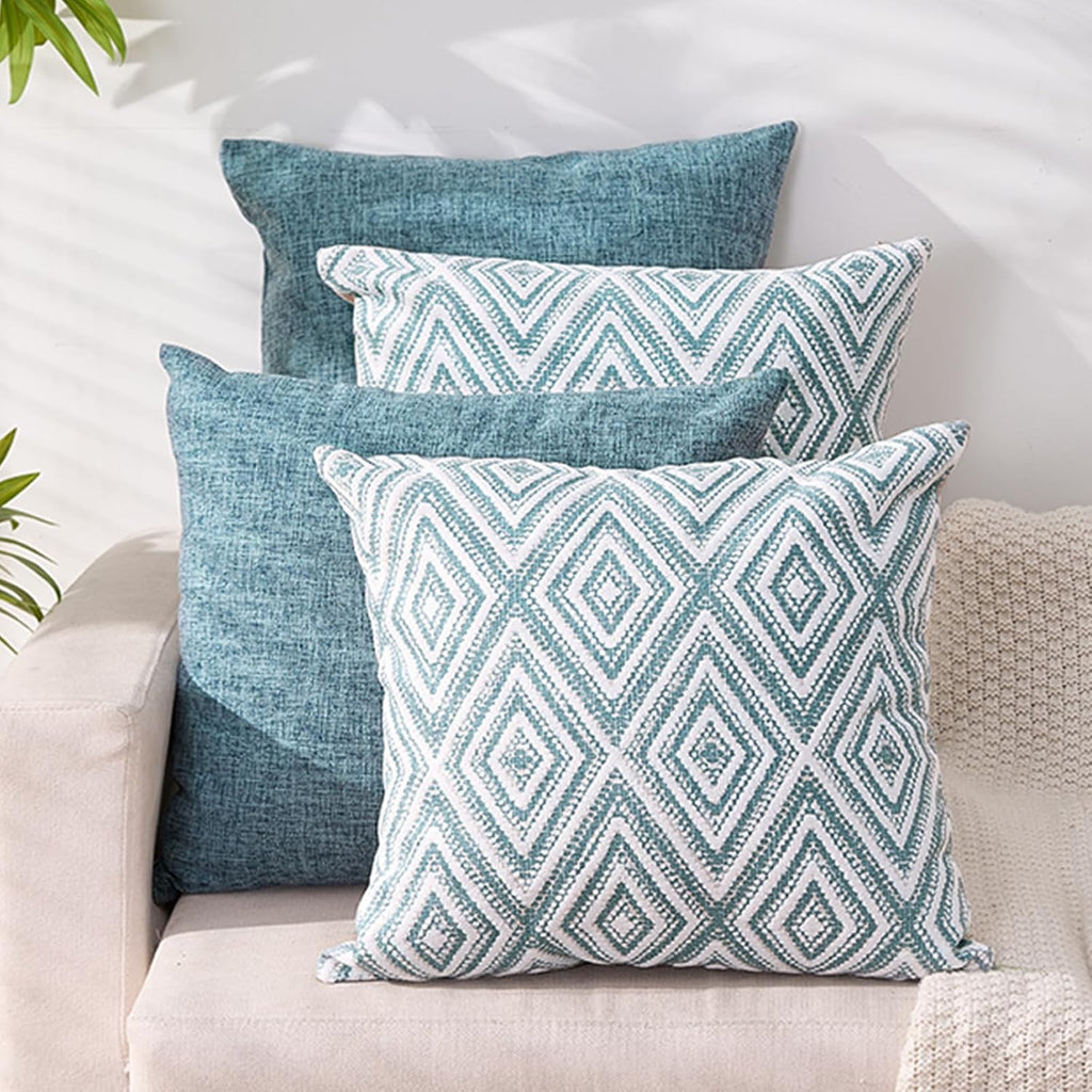 Blue Linen Decorative Pillow Covers