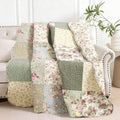 Green Floral Patchwork Throw Blanket