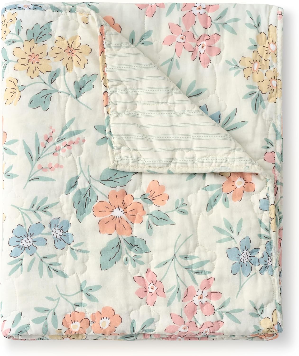 Floral Quilted Cotton Throw Blanket