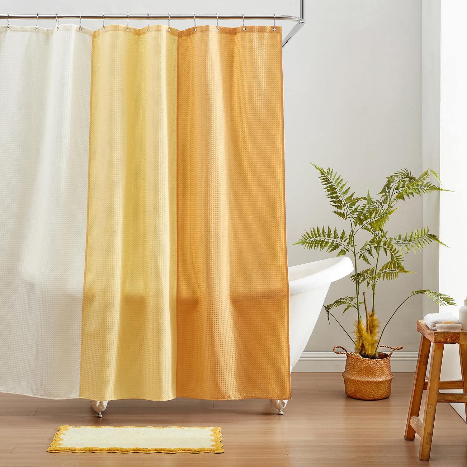 Cream Yellow Waffle Shower Curtain