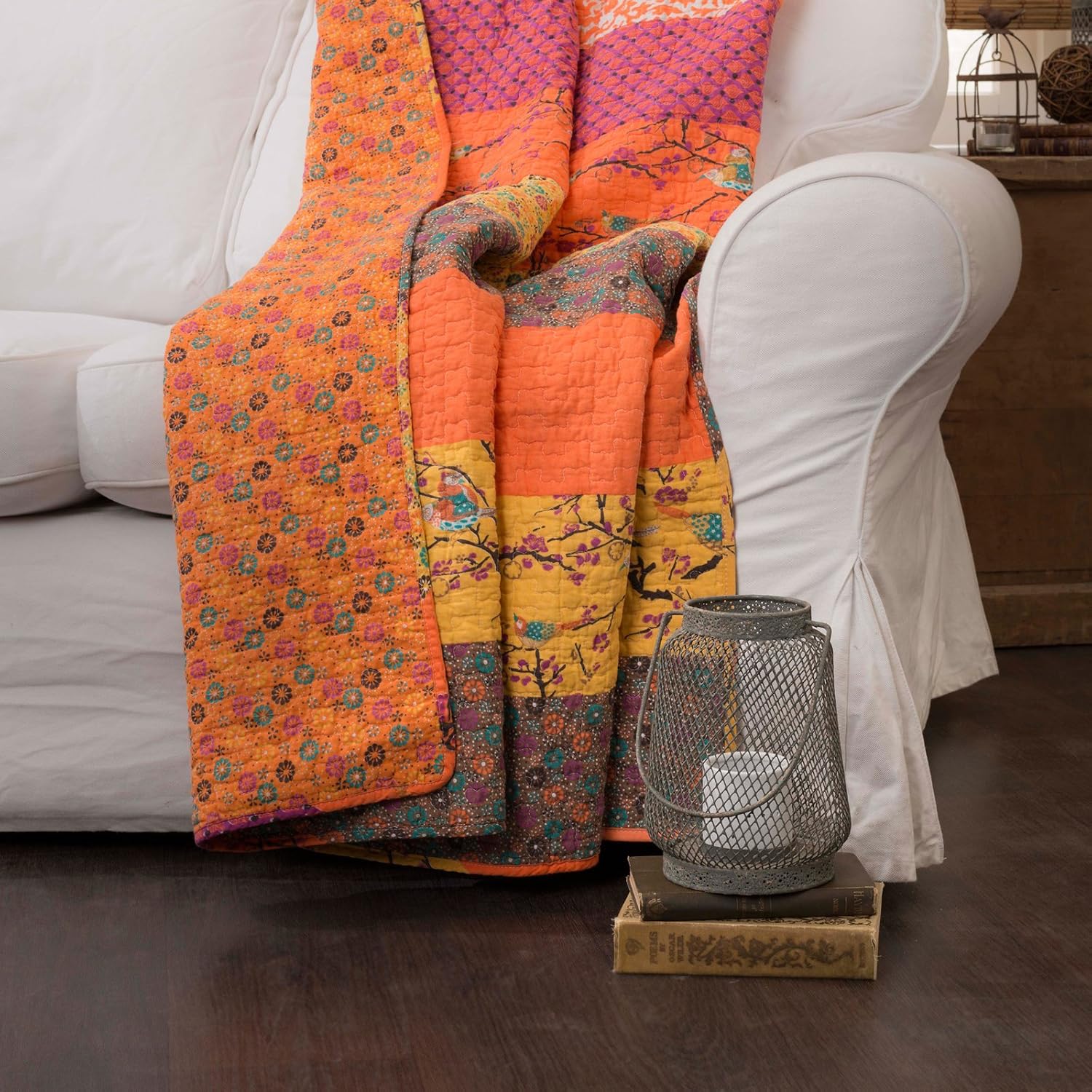Peacock Reversible Cotton Throw Blanket